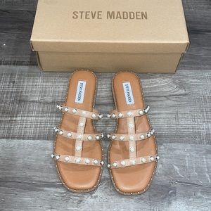 Steve Madden Pearl Studded Strap Slides
